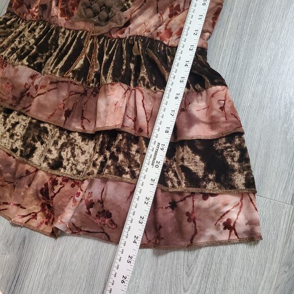 Y2K Whimsigoth Fairycore Witch Blouse Womens Medium Velvet Floral Tiered Boho - Picture 6 of 7